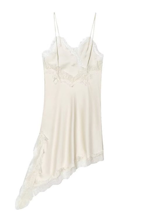 Karleedress Spaghetti Strap Lace V Neck Irregular Hem Mini Dress