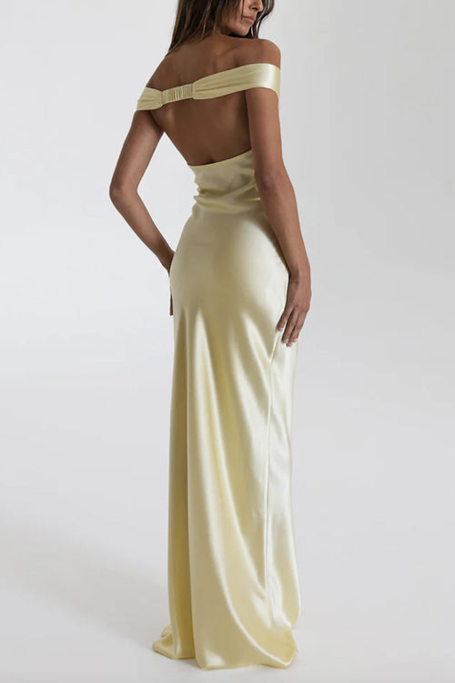 Karleedress Off Shoulder Backless Cut Out Satin Maxi Dress