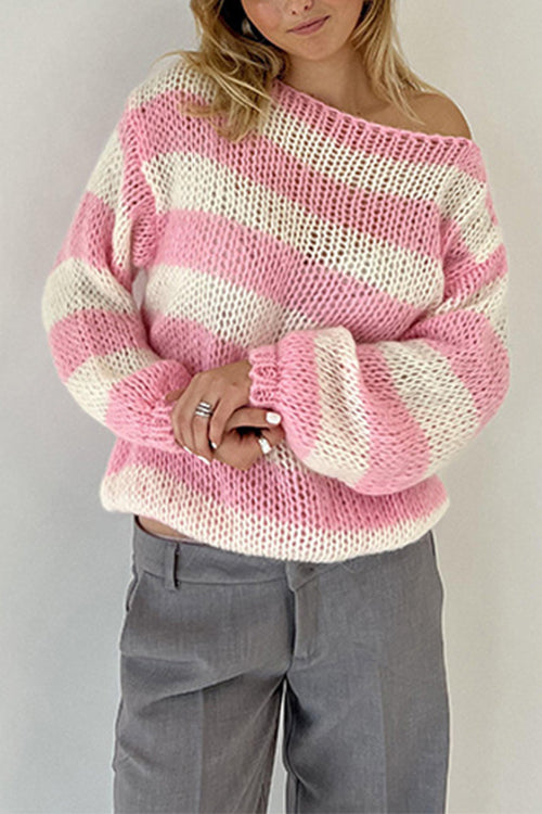 Karleedress Drop Shoulder Striped Casual Pullover Sweater
