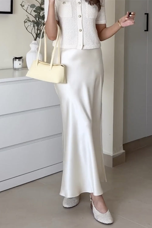 Karleedress Elegant High Rise Satin Midi Skirt