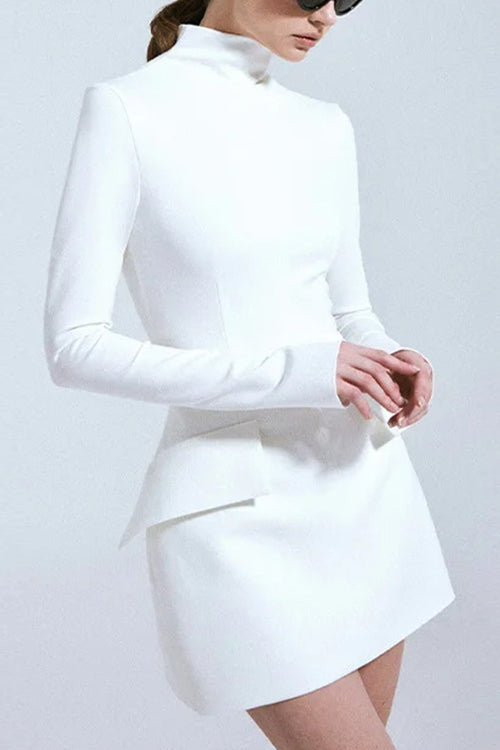 Karleedress Mockneck Long Sleeves Waisted Mini Dress