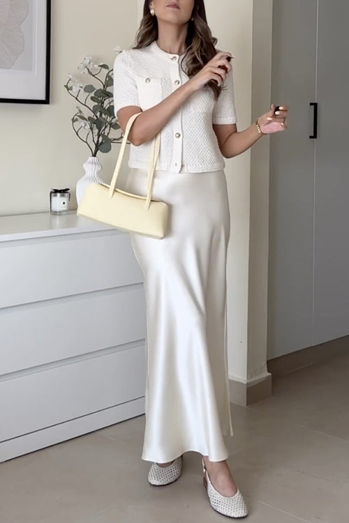 Karleedress Elegant High Rise Satin Midi Skirt