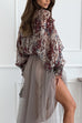 Tie Bow Neck Lantern Long Sleeves Printed Blouse