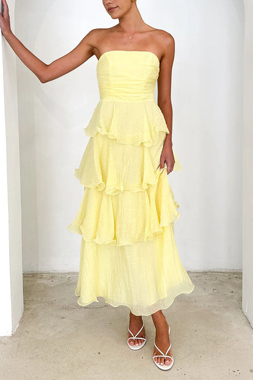 Karleedress Strapless Ruffle Layered Maxi Dress