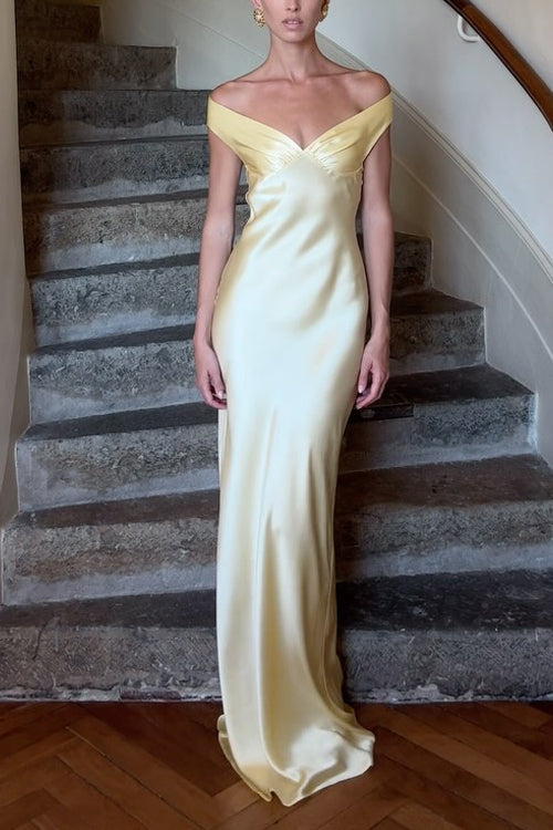 Karleedress Off Shoulder Backless Cut Out Satin Maxi Dress