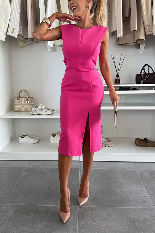 Karleedress Crewneck Sleeveless Slit Bodycon Midi Dress