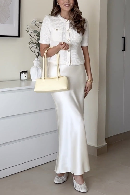 Karleedress Elegant High Rise Satin Midi Skirt