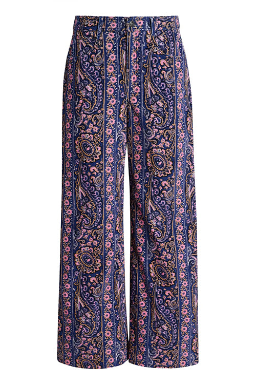 High Waist Paisley Print Pocketed Wide Leg Pants