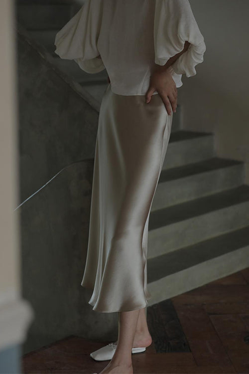 Karleedress Elegant High Waist Satin Midi Skirt