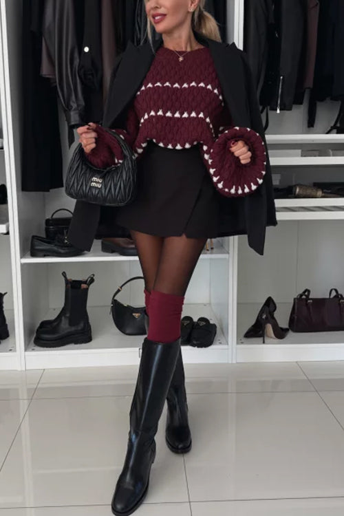 Karleedress Lantern Sleeves Color Block Chunky Knit Sweater