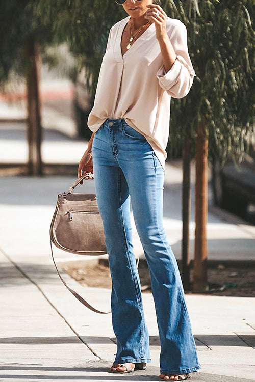 Karleedress Distressed Bell Bottoms Skinny Denim Pants