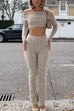 Off Shoulder Long Sleeves Ribbed Knit Crop Top