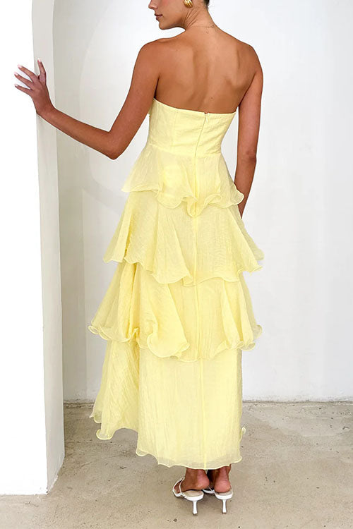 Karleedress Strapless Ruffle Layered Maxi Dress