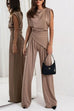 Karleedress Ruched Asymmetrical Top and Wide Leg Pants Set