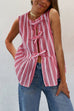 Karleedress Crewneck Sleeveless Striped Ruffle Bow Top
