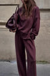 Karleedress High Neck Side Zipper Up Sweatshirt and Wide Leg Pants Set