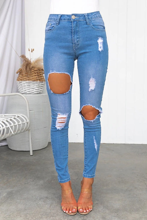 High Rise Ripped Skinny Denim Pants