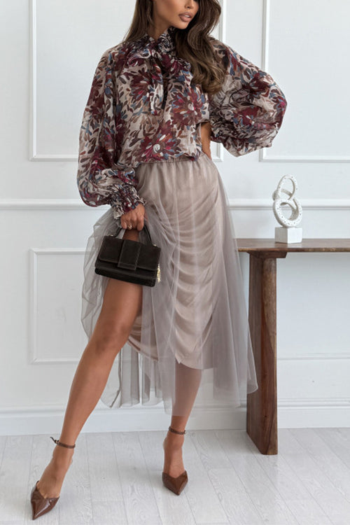 Karleedress Elastic Waist Flowy Mesh Midi Skirt