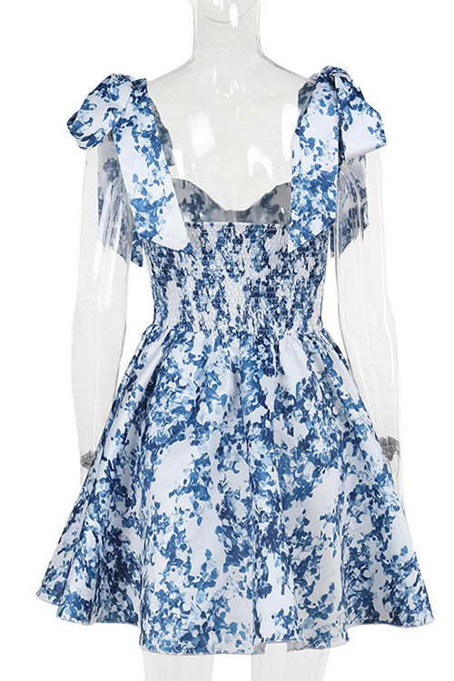 Karleedress Bow Shoulder Floral Print A-line Mini Cami Dress