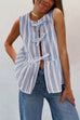 Karleedress Crewneck Sleeveless Striped Ruffle Bow Top