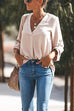 Karleedress V Neck Roll Up Long Sleeves Blouse Shirt