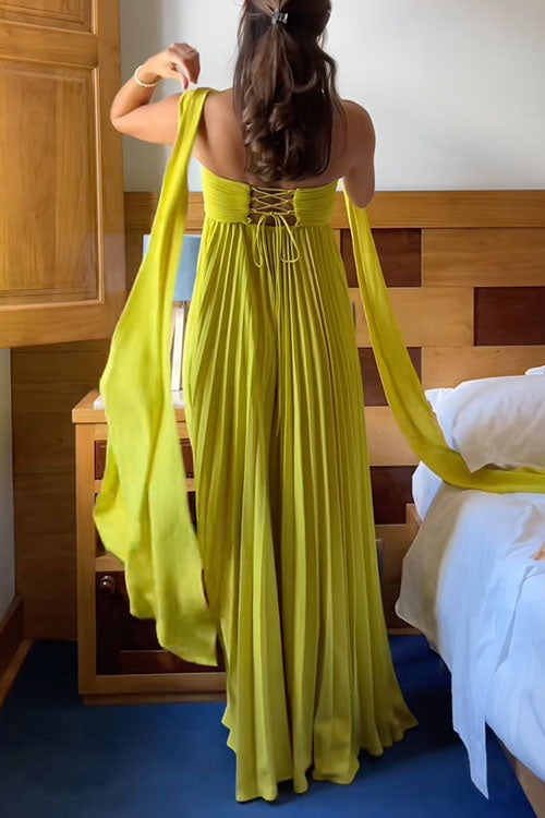 Karleedress Strapless Back Lace-up Pleated Maxi Dress