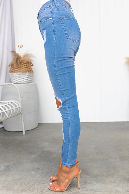 High Rise Ripped Skinny Denim Pants