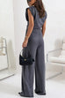 Karleedress Ruched Asymmetrical Top and Wide Leg Pants Set