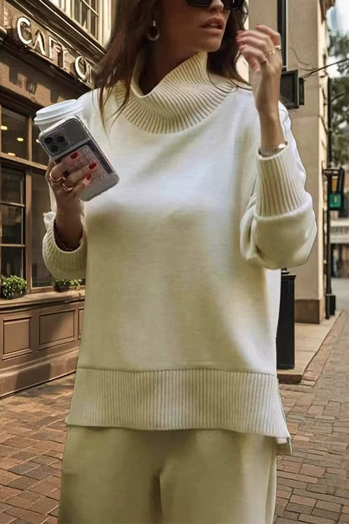 Karleedress High Neck Side Zipper Up Sweatshirt and Wide Leg Pants Set