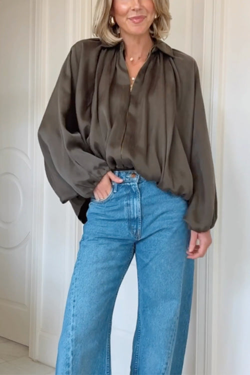 Karleedress Lapel Batwing Sleeves Zip Up Bomber Jacket