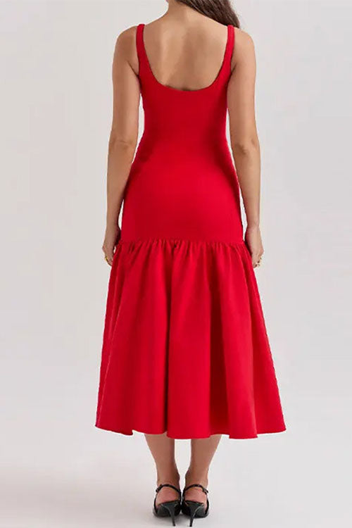 Karleedress U Neck Sleeveless Ruffle Bodycon Midi Dress