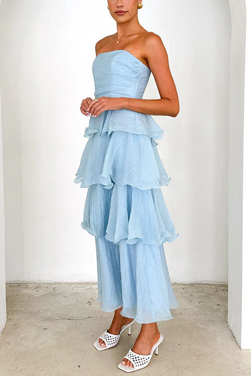 Karleedress Strapless Ruffle Layered Maxi Dress