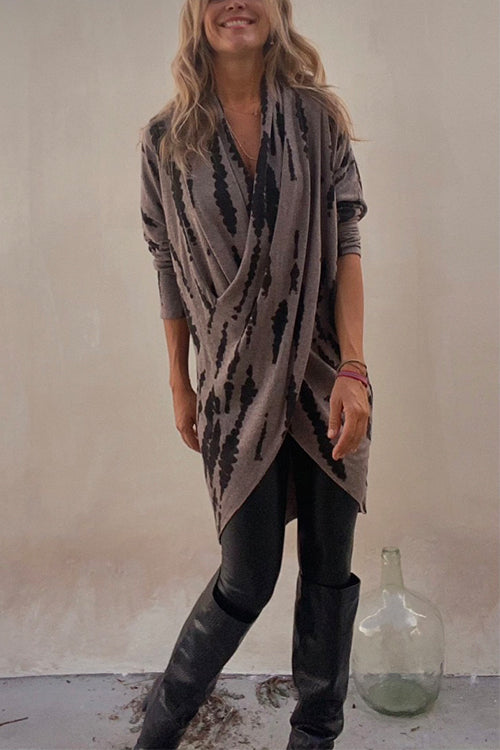 Karleedress Irregular Front Cross Long Sleeve Tie Dye Top