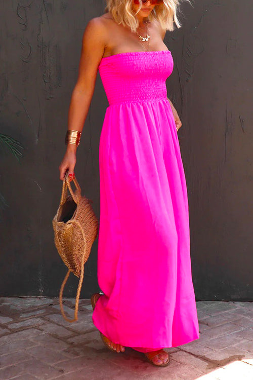 Karleedress Strapless Smocked Pocketed Wide Leg Jumpsuit