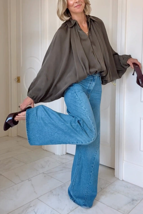 Karleedress Lapel Batwing Sleeves Zip Up Bomber Jacket