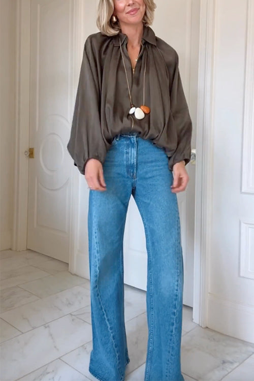 Karleedress Lapel Batwing Sleeves Zip Up Bomber Jacket