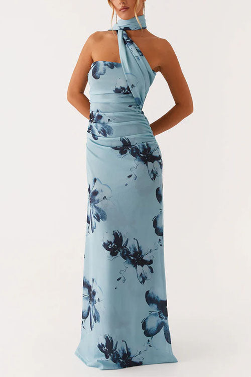 Karleedress Strapless Tube Floral Print Bodycon Maxi Dress