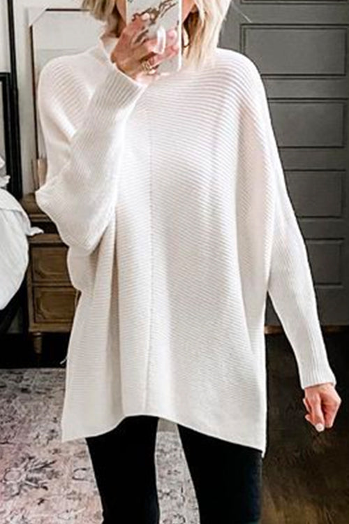 Karleedress Solid Turtleneck Ribbed Knit Tunic Sweater