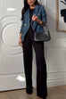 Karleedress Notch Collar Double Breasted Denim Blazer