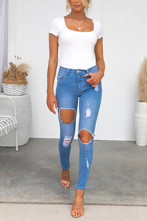 High Rise Ripped Skinny Denim Pants