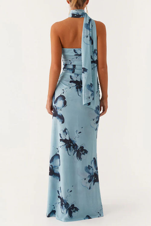 Karleedress Strapless Tube Floral Print Bodycon Maxi Dress