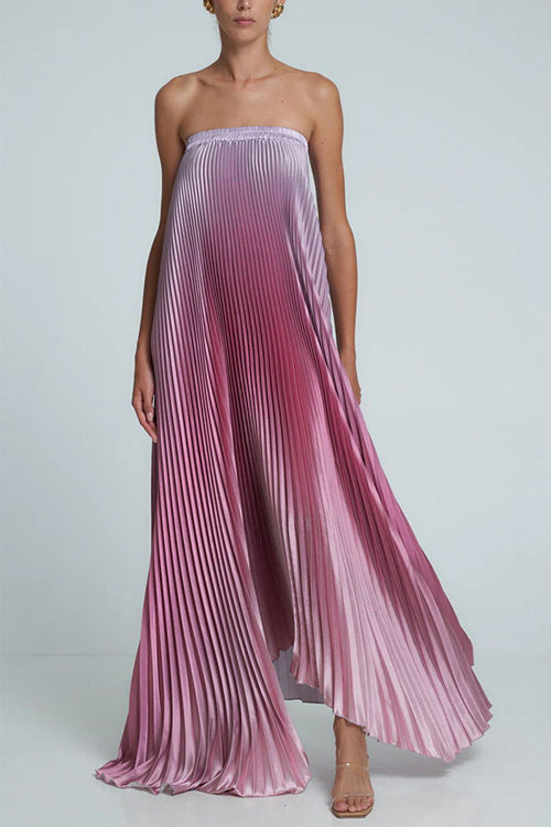 Karleedress Strapless Tube Gradient Ombre Satin Maxi Party Dress