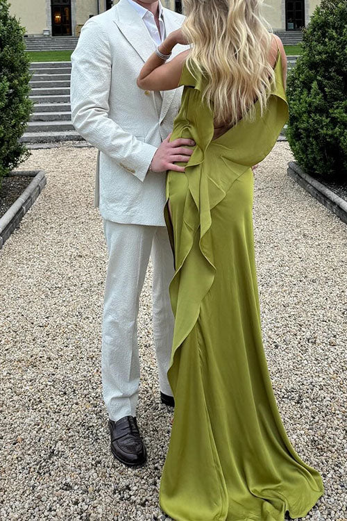 Karleedress High Slit Back Drape Cascading Satin Maxi Cami Dress