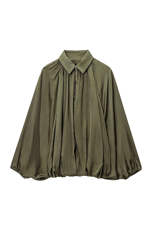 Karleedress Lapel Batwing Sleeves Zip Up Bomber Jacket