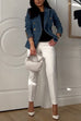 Karleedress Notch Collar Double Breasted Denim Blazer