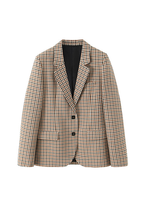 Karleedress Notch Lapel Single Breasted Plaid Blazer
