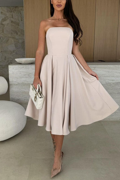 Karleedress Strapless Open Back Waisted Swing Midi Dress