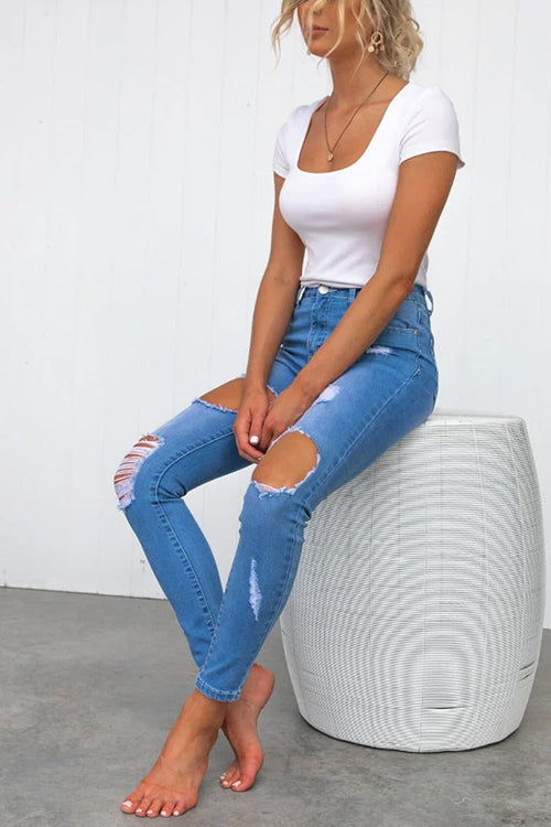 High Rise Ripped Skinny Denim Pants