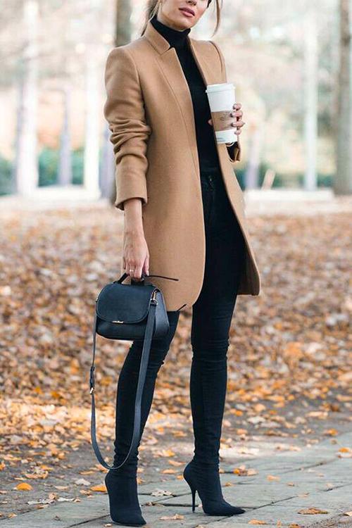 Karleedress Ellen Stand Collar Open Front Pockets Coat