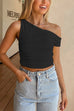 Karleedress Asymmetrical Shoulder Ruched Crop Top